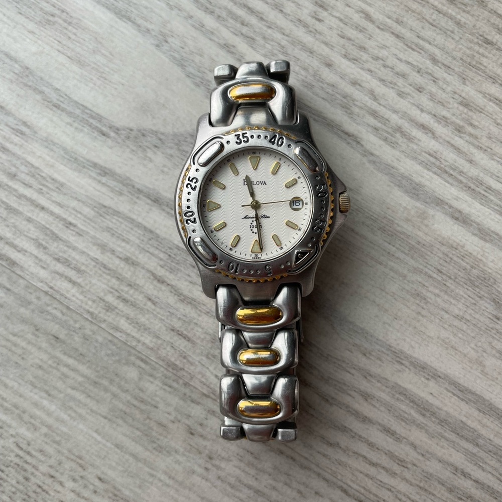 Bulova Two-Tone Silver and Gold Bracelet Watch with White Dial